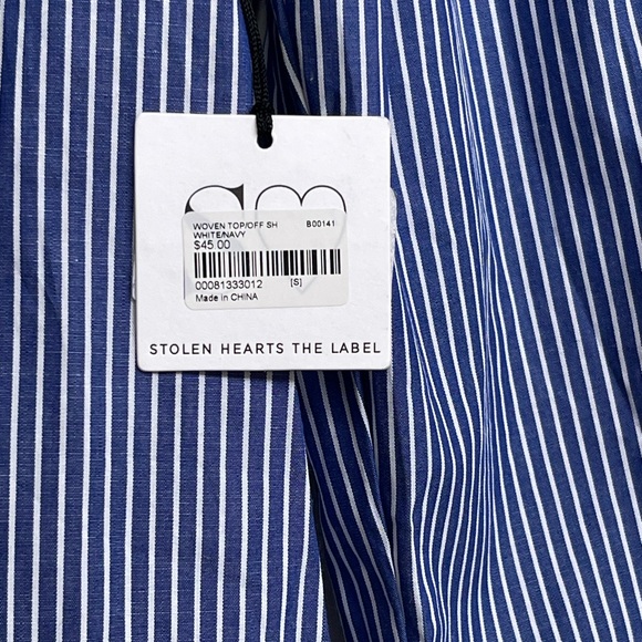 Forever 21 Stolen Hearts Blue Pin Stripe Off Shoulder Top NWT SMALL - Picture 9 of 9